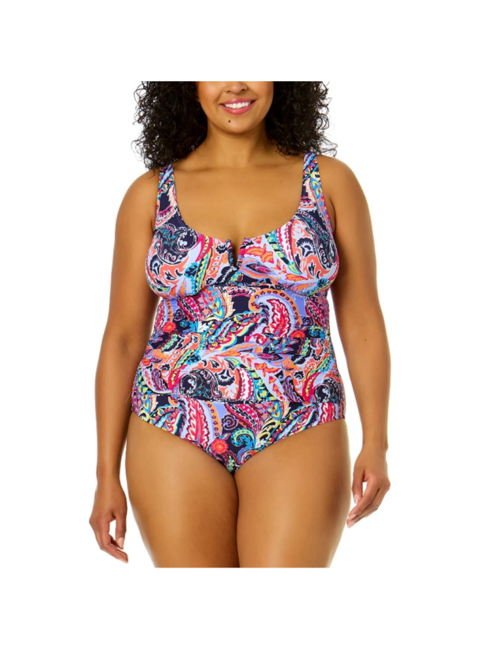 Anne Cole Plus Size 22W Paisley Notched Scoop-Neck One Piece Swimsuit NWT